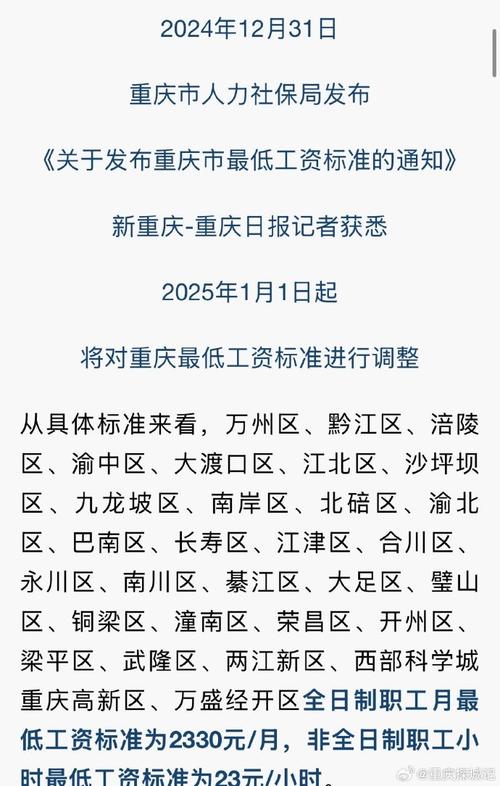 重庆市最低工资标准2025_天津市最低工资标准历年调整_重庆最低工资标准调整2024